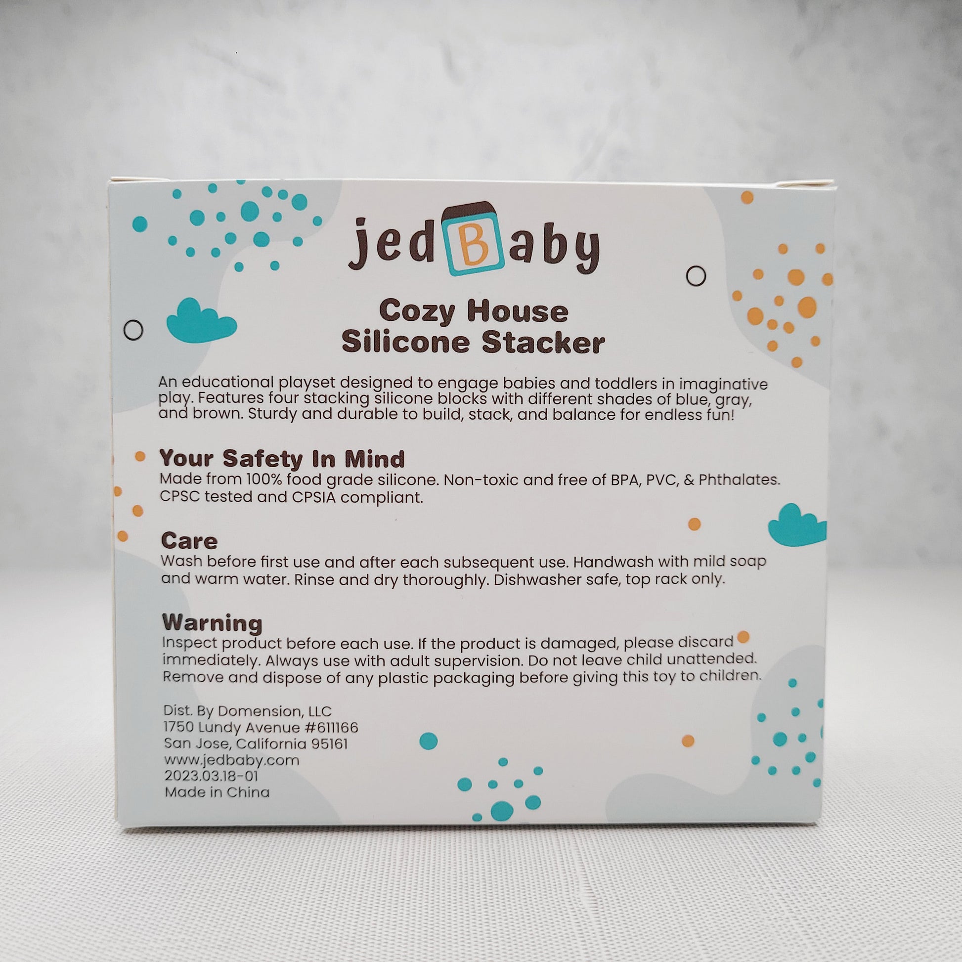Jedbaby cosy house silicone stacker toy packaging