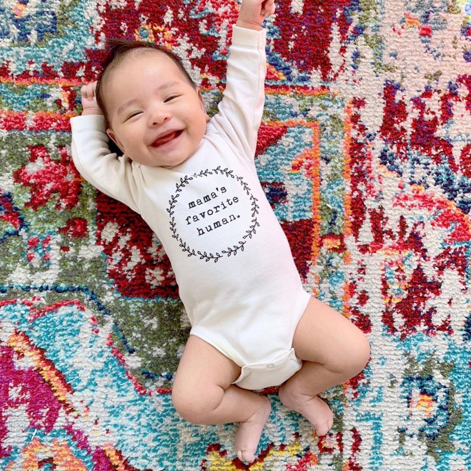 Baby Mamas Favorite Human Long Sleeve Bodysuit. Made in USA from 100% GOTS certified organic cotton. Jedbaby