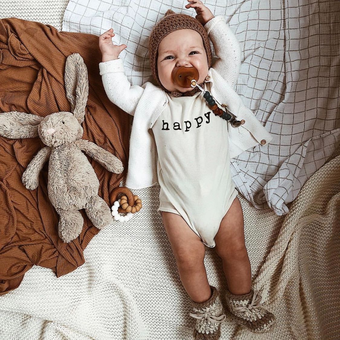 Baby Happy Long Sleeve Bodysuit Made in USA from 100% GOTS certified organic cotton Jedbaby