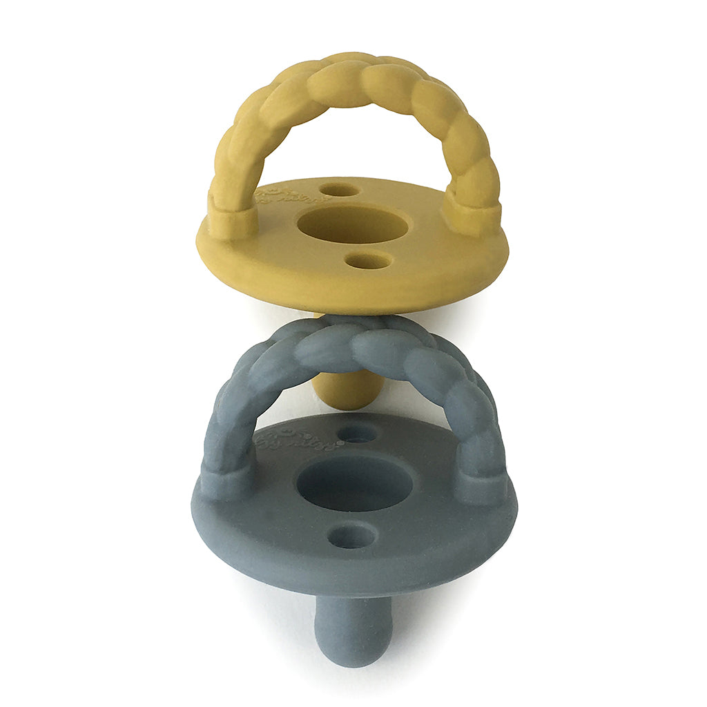 Newborn Infant Baby Itzy Ritzy 2pk Mustard Gray Braids Sweetie Soother Pacifiers. Jedbaby