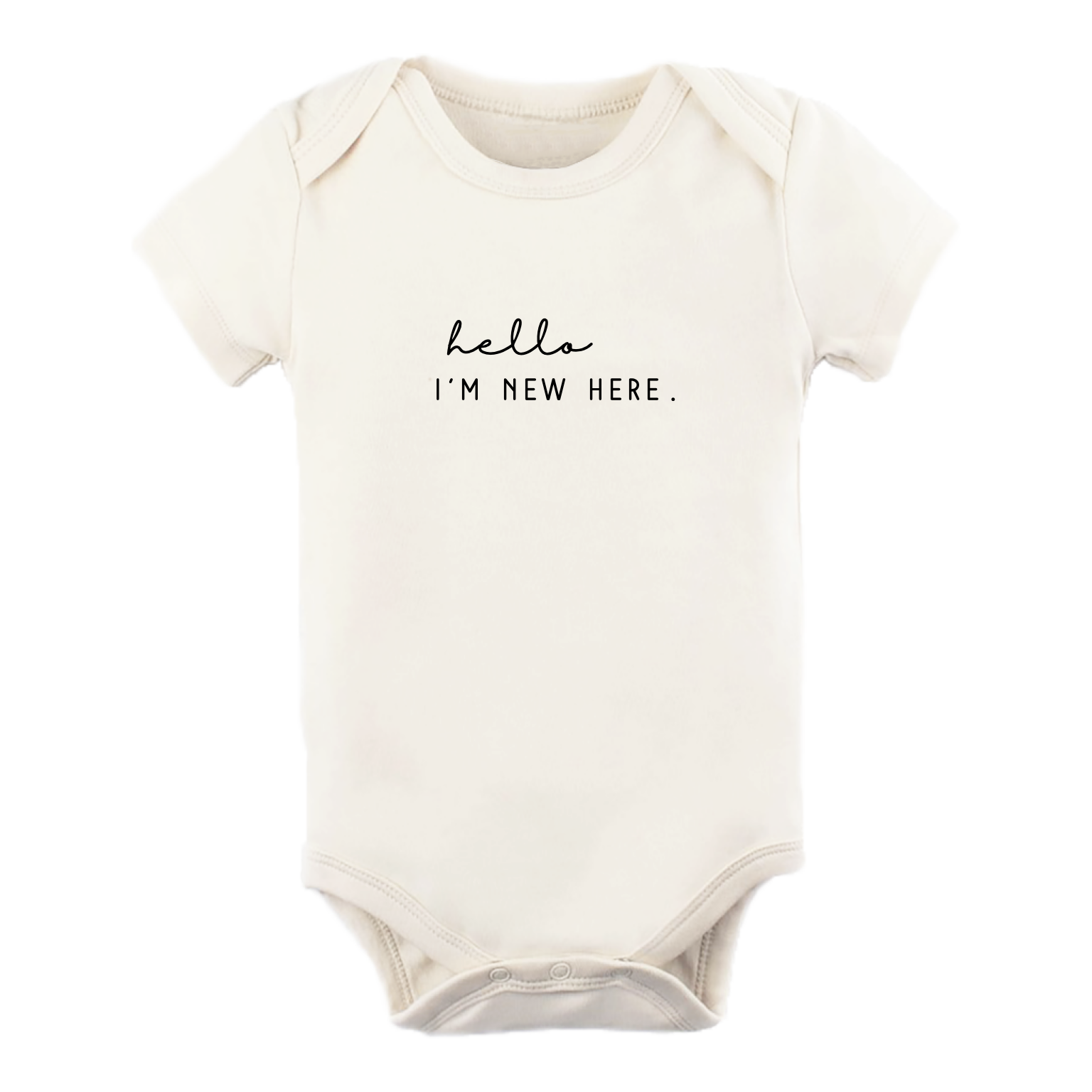 Baby Hello I'm New Here Organic Bodysuit Short Sleeve. Made in USA from 100% GOTS certified organic cotton. Jedbaby