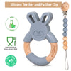 Baby Jedbaby Silicone and wood bunny teether and pacifier clip