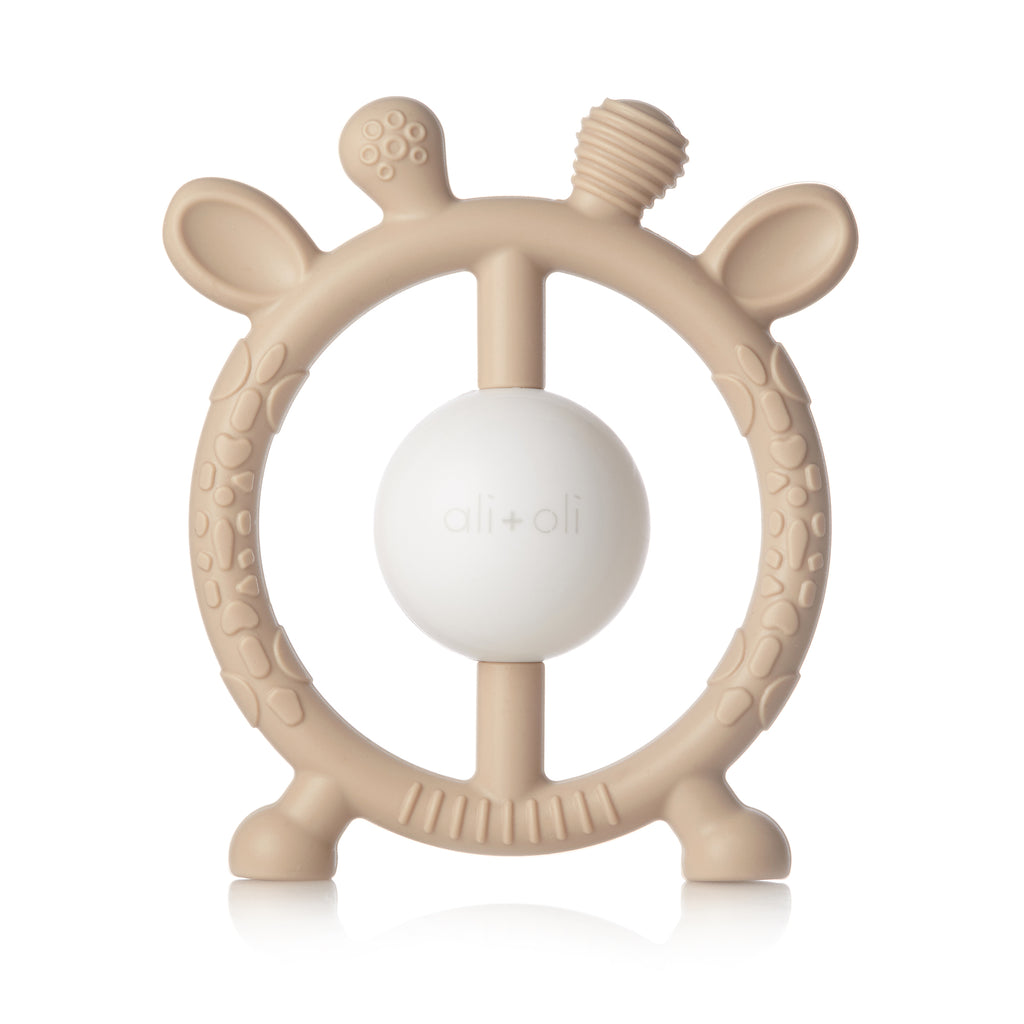 Ali+Oli Taupe Infant Baby Giraffe Teether & Rattle Silicon Toy