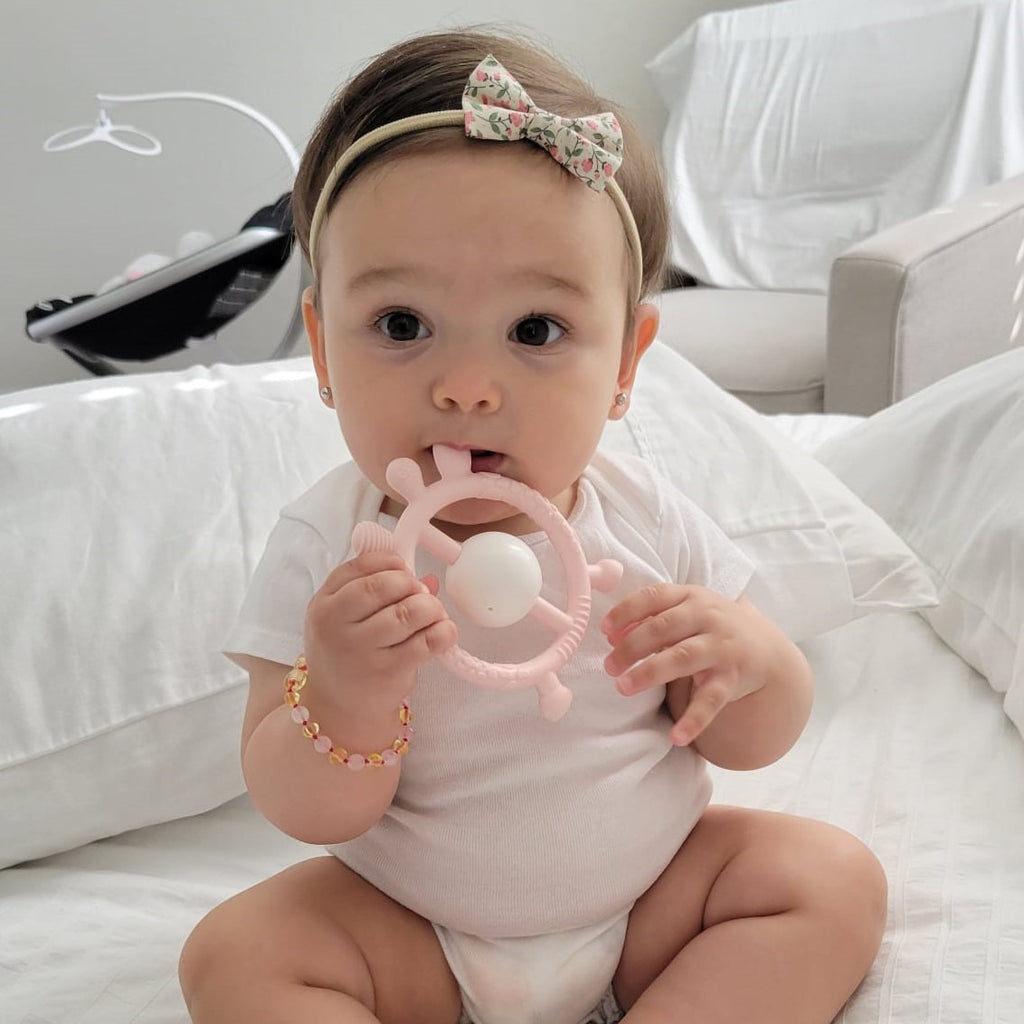 Ali+Oli Pink Infant Baby Giraffe Teether & Rattle Silicon Toy