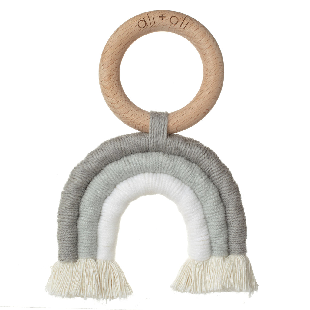 Ali+Oli Gray Infant Baby Rainbow Macrame Teething Toy