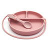 DropLess plate pink pale mauve suction silicone with utensil attachment