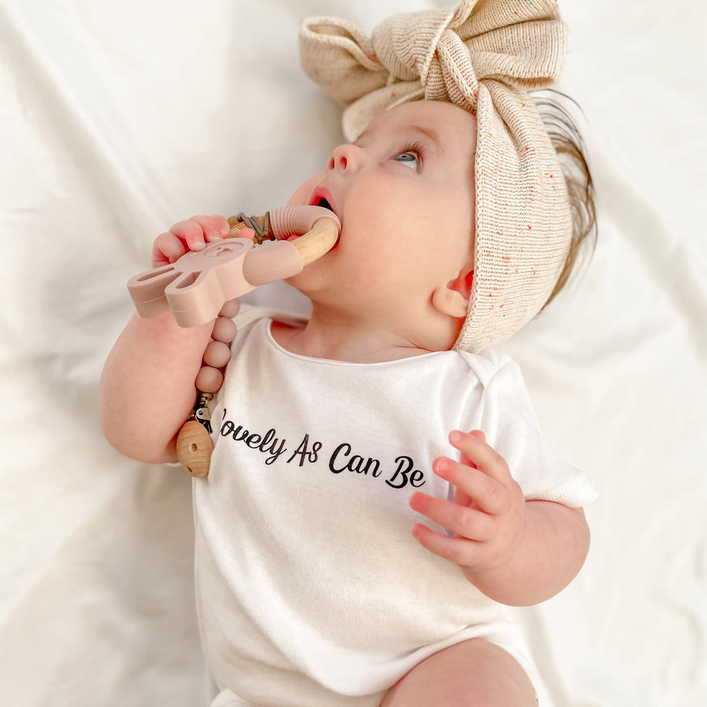 Baby Jedbaby Silicone and wood bunny teether and pacifier clip 