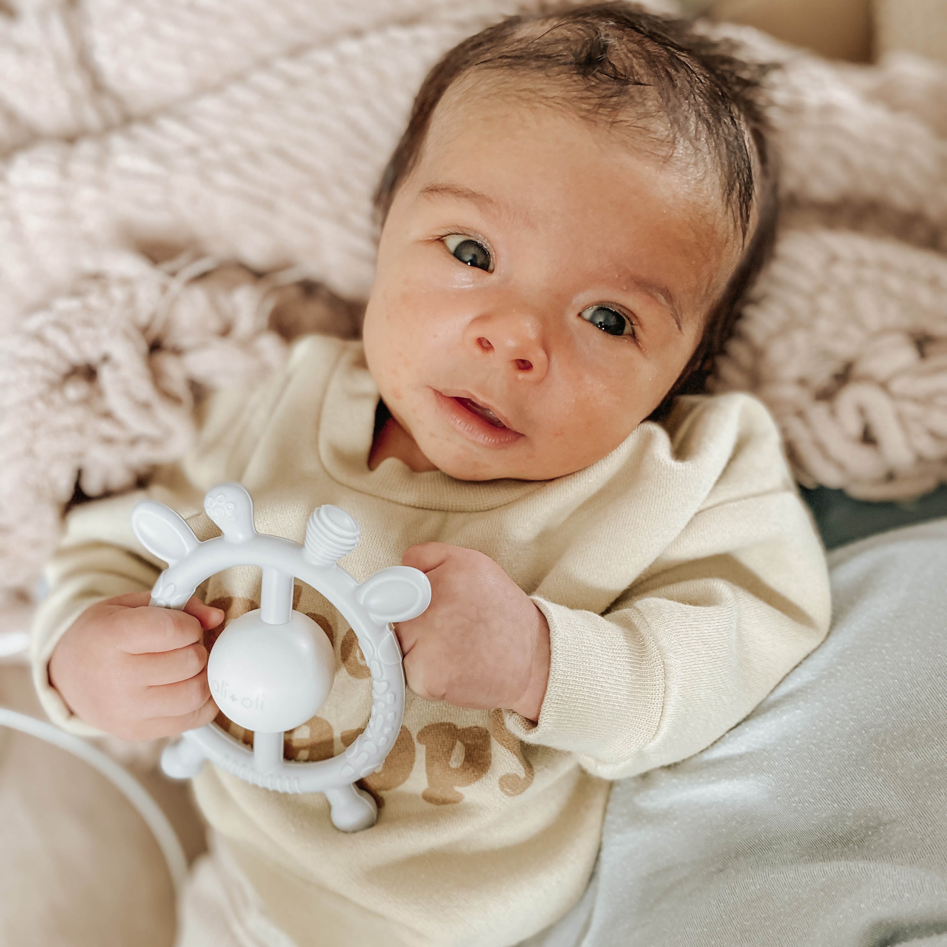 Ali+Oli Gray Infant Baby Giraffe Teether & Rattle Silicon Toy