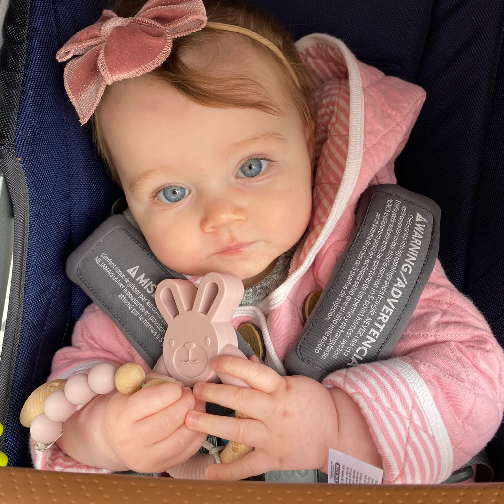 Baby Jedbaby Silicone and wood bunny teether and pacifier clip