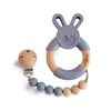 Baby Jedbaby Silicone and wood bunny teether and pacifier clip in Tradewind