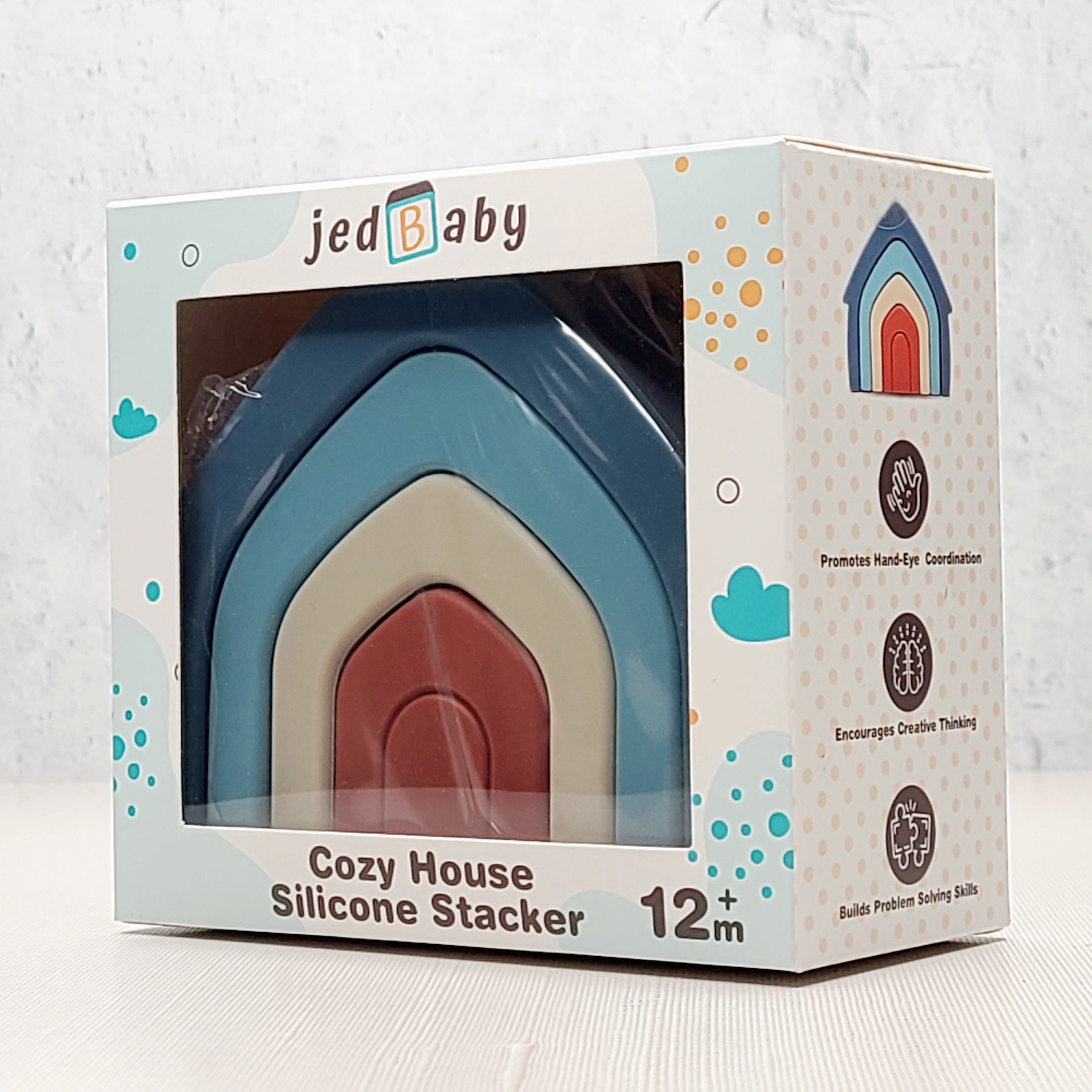 Jedbaby cosy house silicone stacker toy packaging