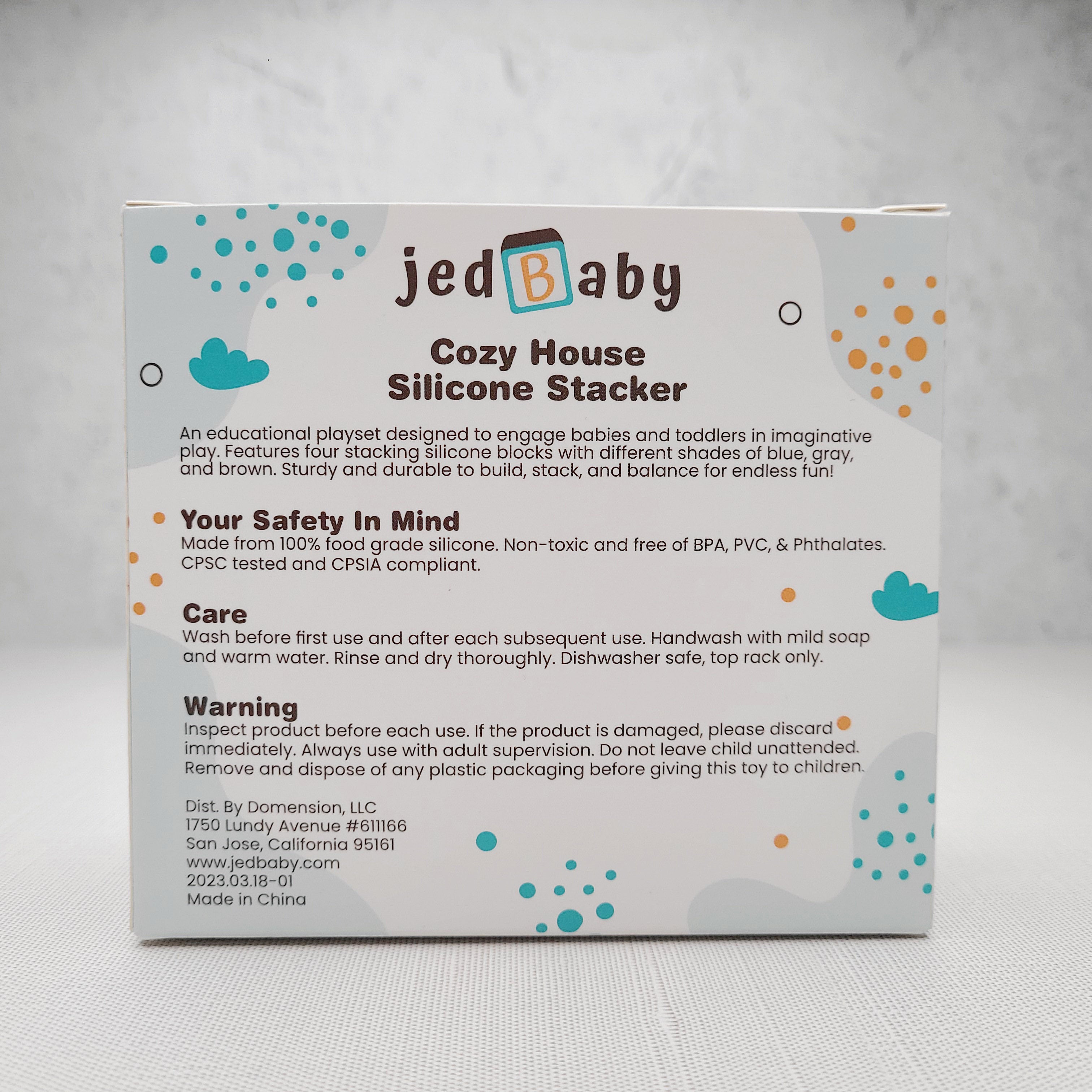 Jedbaby cosy house silicone stacker toy packaging