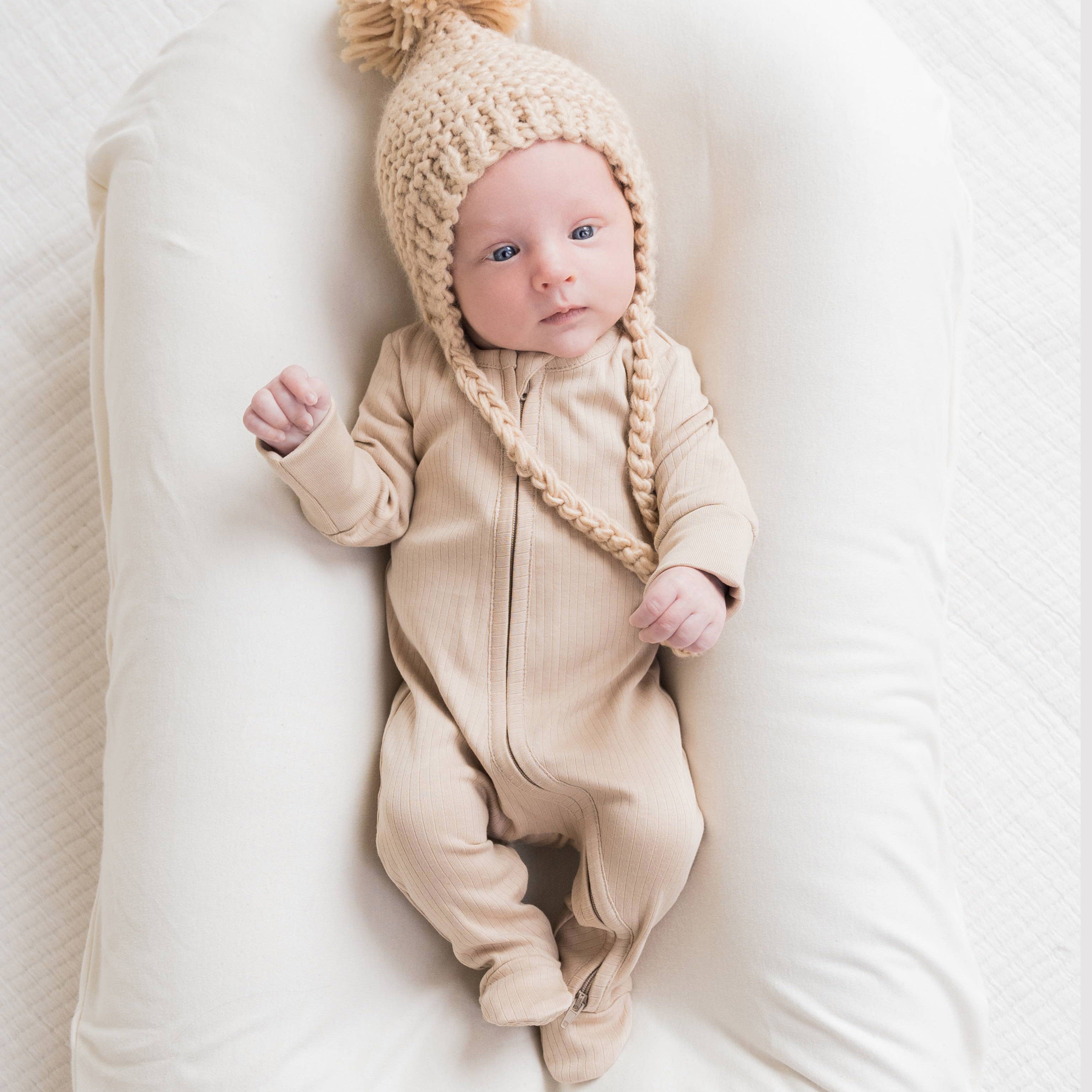 Colored Organics Infant Baby Ribbed Zipper Sleeper - Clay