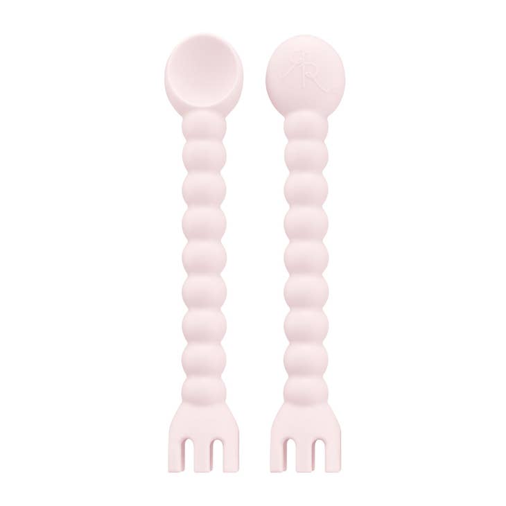 2 in 1 utensils spoon fork for babies pink teether