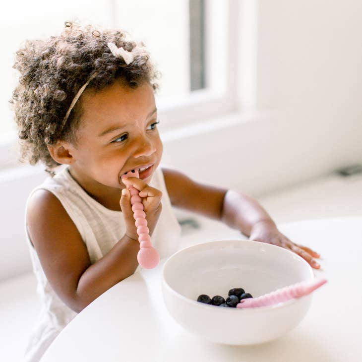 2 in 1 utensils spoon fork for babies pink teether