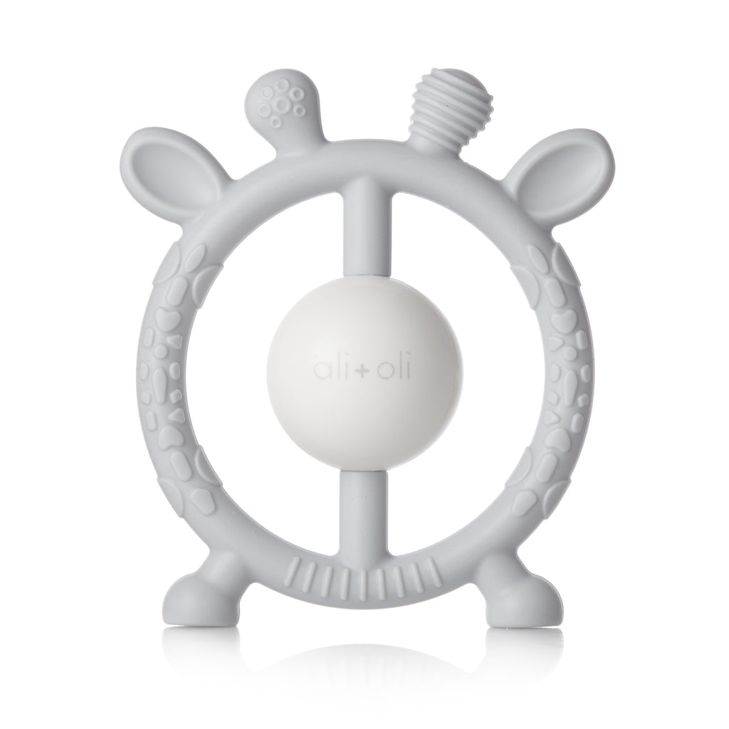 Ali+Oli Gray Infant Baby Giraffe Teether & Rattle Silicon Toy