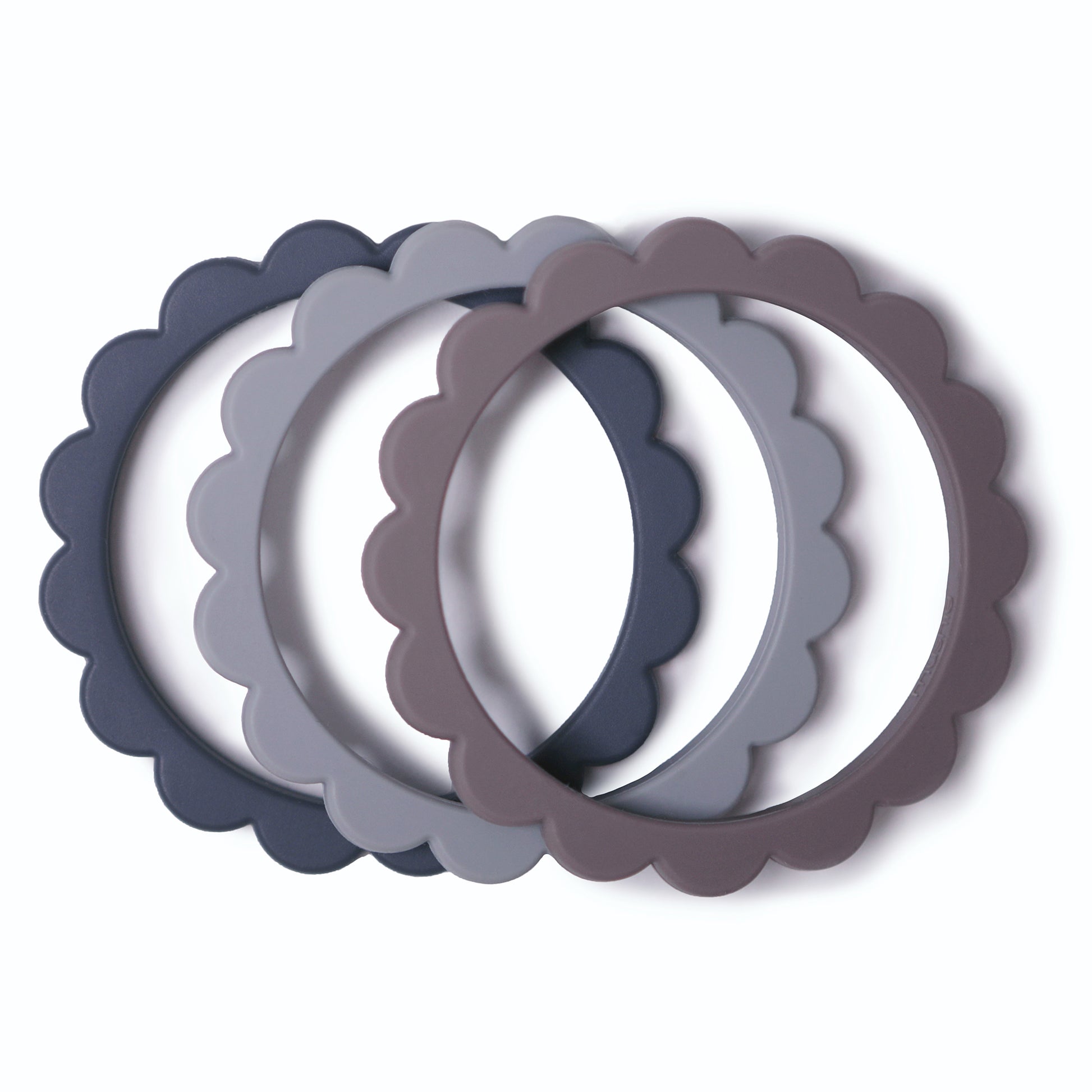 Baby Infant Newborn Gray Stone Mushie 3pk Flower Teething Bracelet. Jedbaby