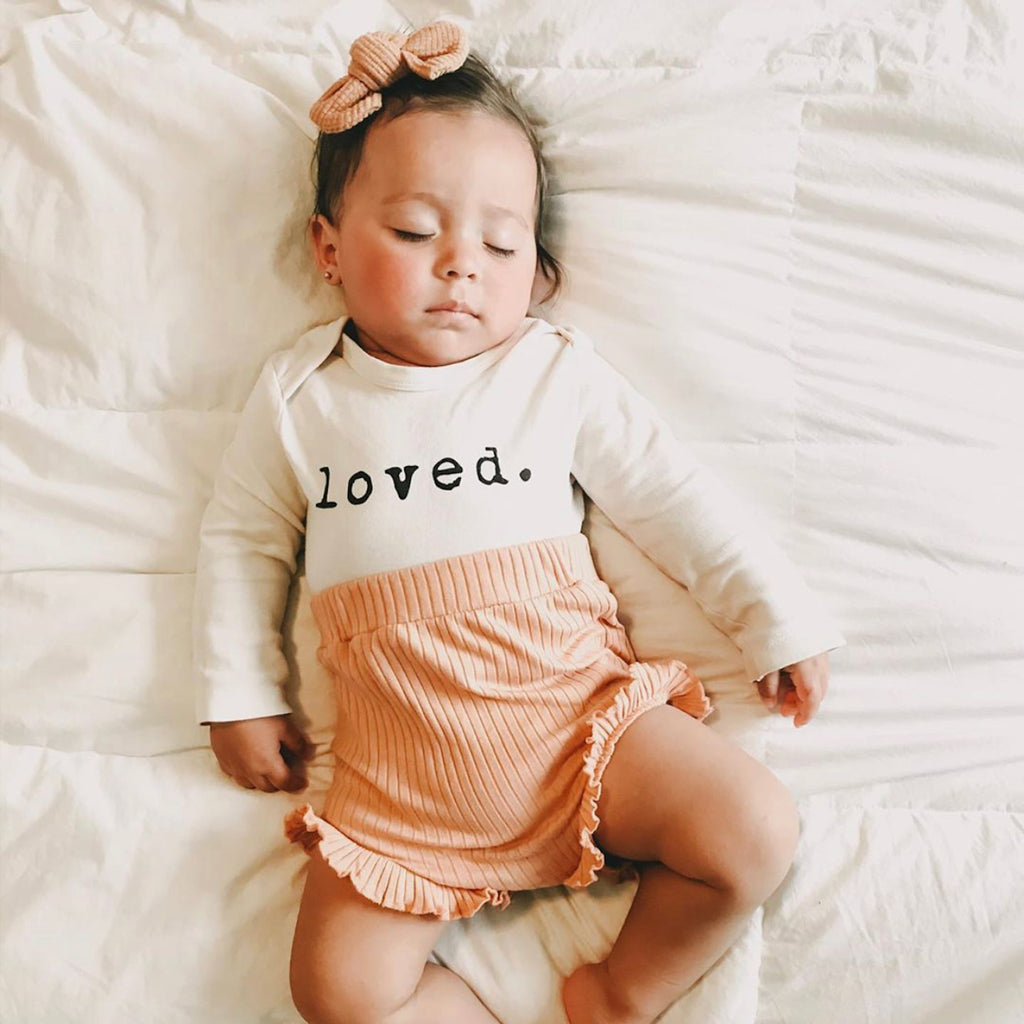 Baby Loved Long Sleeve Bodysuit. Made in USA from 100% GOTS certified organic cotton.