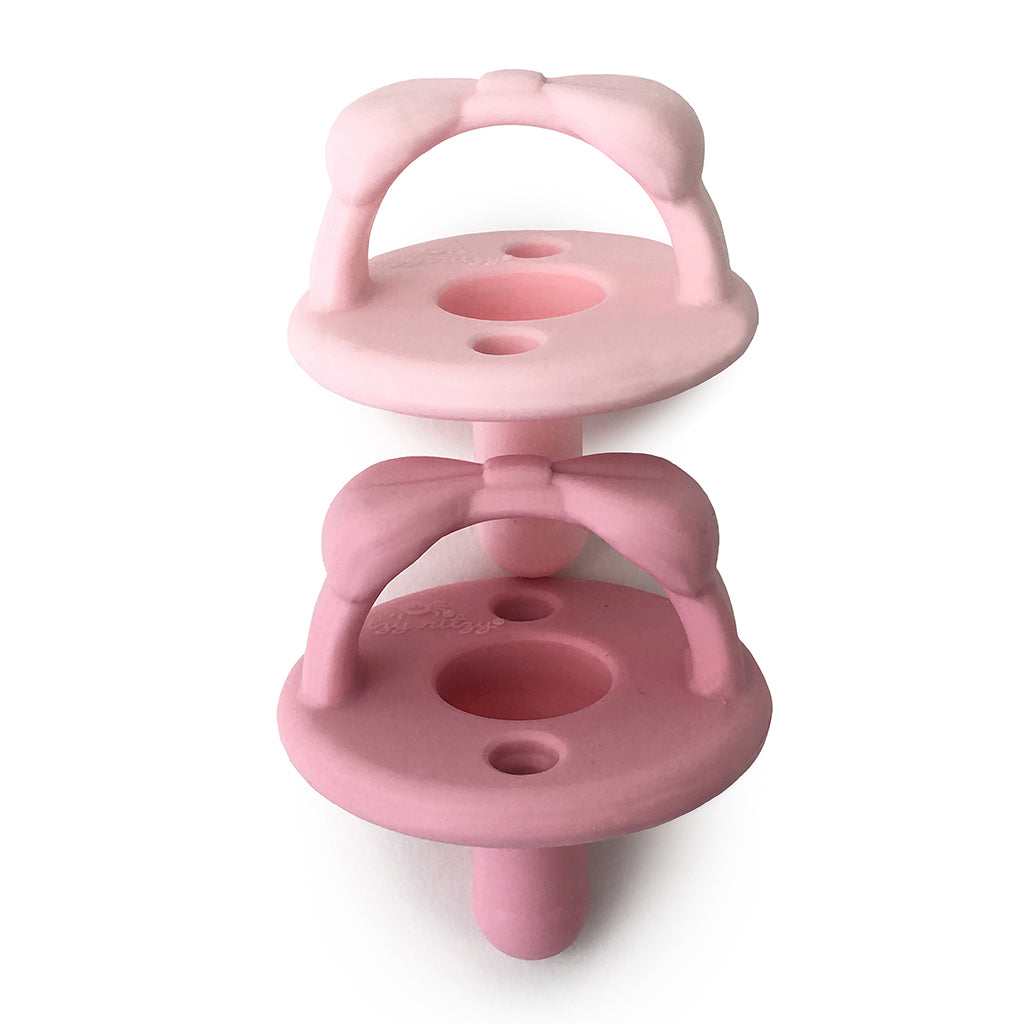 Newborn Infant Baby Itzy Ritzy 2pk Pink Bows Sweetie Soother Pacifiers. Jedbaby