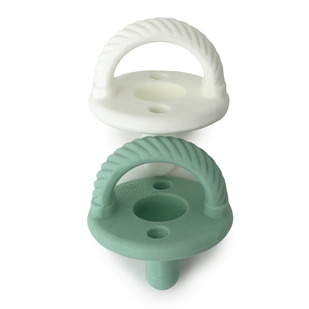 Newborn Infant Baby Itzy Ritzy 2pk Mint White Cables Sweetie Soother Pacifiers. Jedbaby