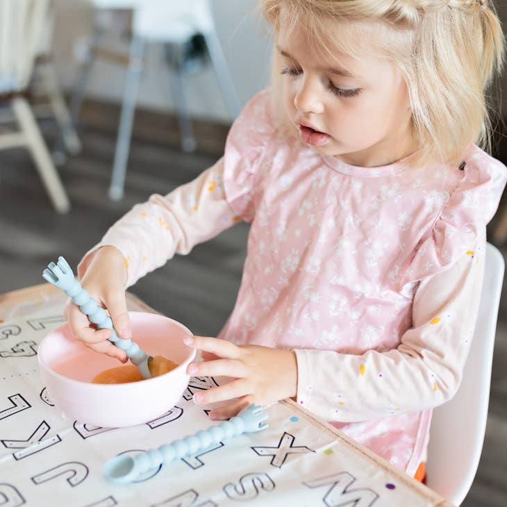 2 in 1 utensils spoon fork for babies blue teether